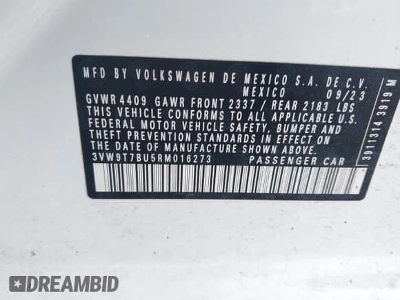 ✅ 2024 Volkswagen Jetta 40th Anniversary Edition • VIN: 3VW9T7BU5RM016273 • Лот: 42588682. Опубликован ранее на IAAI с пробегом 32 787 миль. Бесплатный доступ к архиву аукционных продаж из США и подробный отчёт об истории автомобиля на DreamBid. Изображение 9.