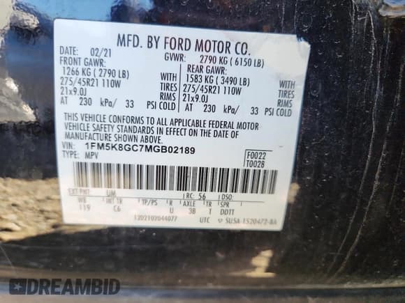 ✅ 2021 Ford Explorer ST • VIN: 1FM5K8GC7MGB02189 • Lot: 86182645. Wystawiony na Copart z przebiegiem 61 554 mil. Bezpłatny archiwum sprzedaży aukcyjnych z USA i szczegółowy raport historii pojazdu na DreamBid. Zdjęcie 13.