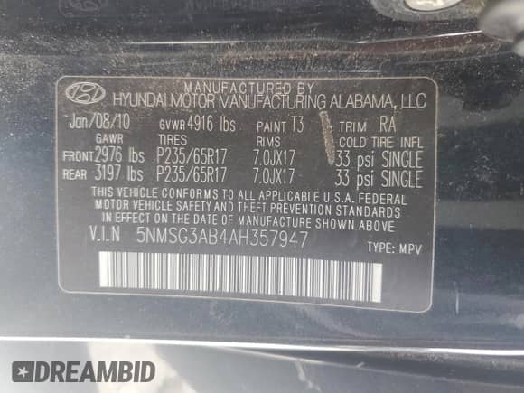 2010 Hyundai Santa Fe GLS z VIN 5NMSG3AB4AH357947, wystawiony jako Copart lot #70632884 z przebiegiem 205 602 mil mil oraz Czysty tytuł • Clean title. Historia ofert i sprzedaży dostępna na DreamBid. Obrazek 13.