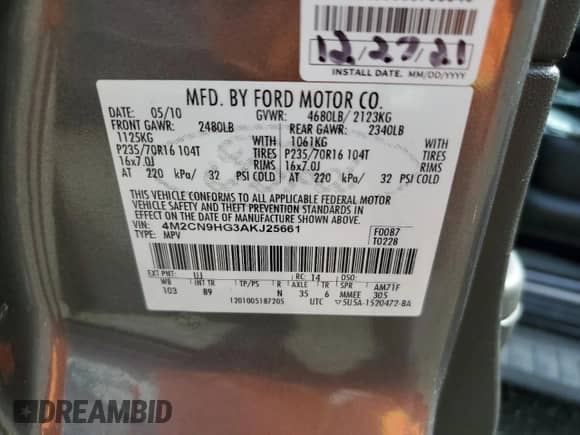 2010 Mercury Mariner Premier с VIN 4M2CN9HG3AKJ25661, выставлен на аукционе Copart как лот 69384945 с пробегом 154 199 миль миль и Списание • Salvage title. История ставок и продаж доступна на DreamBid. Изображение 13.