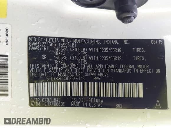 ✅ 2015 Toyota Sienna XLE • VIN: 5TDYK3DC3FS644116 • Лот: 43262257. Опубликован ранее на IAAI с пробегом 153 899 миль. Бесплатный доступ к архиву аукционных продаж из США и подробный отчёт об истории автомобиля на DreamBid. Изображение 9.