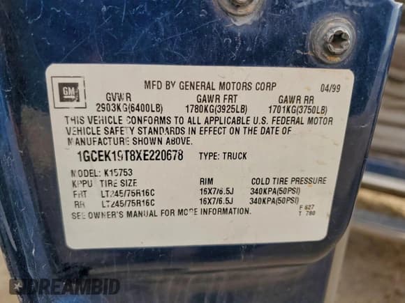 ✅ 1999 Chevrolet Silverado 1500 LS • VIN: 1GCEK19T8XE220678 • Lot: 93677615. Listed on Copart with Not provided. Free auction sales archive from the USA and detailed vehicle history report at DreamBid. Image 12.