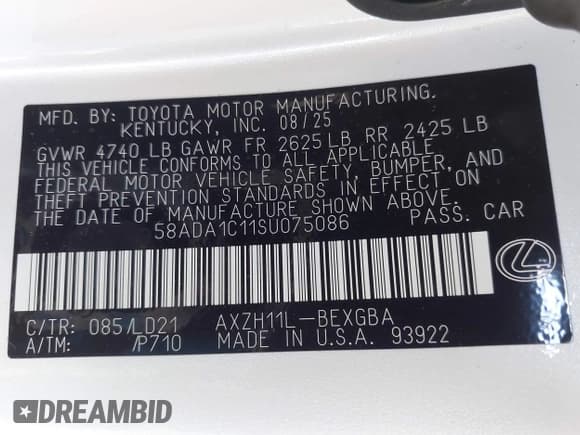 ✅ 2025 Lexus ES 300h • VIN: 58ADA1C11SU075086 • Lot: 43475993. Wystawiony na IAAI z przebiegiem 1 444 mil. Bezpłatny archiwum sprzedaży aukcyjnych z USA i szczegółowy raport historii pojazdu na DreamBid. Zdjęcie 9.