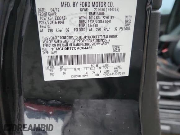 ✅ 2012 Ford Escape Limited • VIN: 1FMCU0E77CKC64456 • Lot: 81757585. Wystawiony na Copart z przebiegiem 201 415 mil. Bezpłatny archiwum sprzedaży aukcyjnych z USA i szczegółowy raport historii pojazdu na DreamBid. Zdjęcie 13.