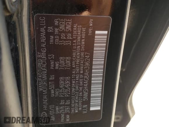 ✅ 2010 Hyundai Santa Fe SE • VIN: 5NMSH4AG8AH396247 • Lot: 66035984. Listed on Copart with 219,837 mi. Free auction sales archive from the USA and detailed vehicle history report at DreamBid. Image 13.