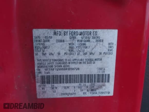 ✅ 2009 Ford F-150 XL • VIN: 1FTRF12W69KB58728 • Lot: 43668444. Wystawiony na IAAI z przebiegiem 220 540 mil. Bezpłatny archiwum sprzedaży aukcyjnych z USA i szczegółowy raport historii pojazdu na DreamBid. Zdjęcie 9.