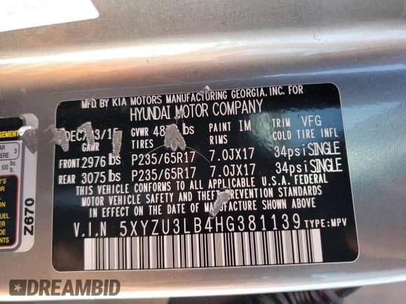 ✅ 2017 Hyundai Santa Fe 2.4L • VIN: 5XYZU3LB4HG381139 • Лот: 46421443. Опубликован ранее на Copart с пробегом 73 306 миль. Бесплатный доступ к архиву аукционных продаж из США и подробный отчёт об истории автомобиля на DreamBid. Изображение 14.