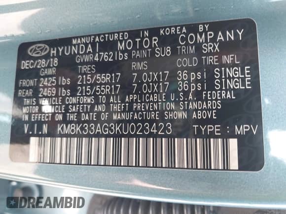 2019 Hyundai Kona Limited z VIN KM8K33AG3KU023423, wystawiony jako IAAI lot #42483882 z przebiegiem 79 345 mil mil oraz . Historia ofert i sprzedaży dostępna na DreamBid. Obrazek 9.