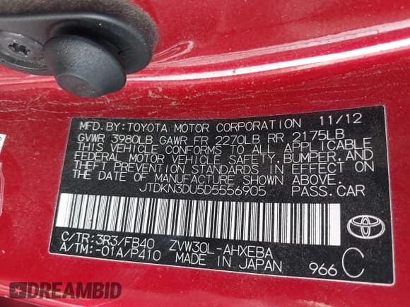 ✅ 2013 Toyota Prius Three • VIN: JTDKN3DU5D5556905 • Lot: 43462606. Listed on IAAI with 245,506 mi. Free auction sales archive from the USA and detailed vehicle history report at DreamBid. Image 9.