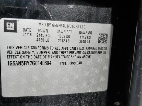 ✅ 2016 Cadillac ATS-V • VIN: 1G6AN5RY7G0140894 • Lot: 60097955. Listed on Copart with 80,183 mi. Free auction sales archive from the USA and detailed vehicle history report at DreamBid. Image 12.