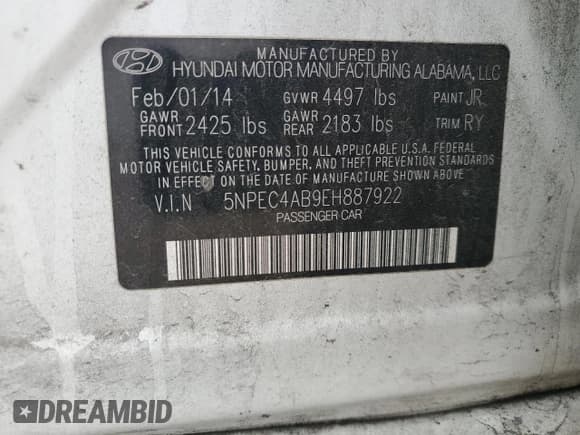 ✅ 2014 Hyundai Sonata Limited • VIN: 5NPEC4AB9EH887922 • Lot: 69997735. Listed on Copart with 185,106 mi. Free auction sales archive from the USA and detailed vehicle history report at DreamBid. Image 12.