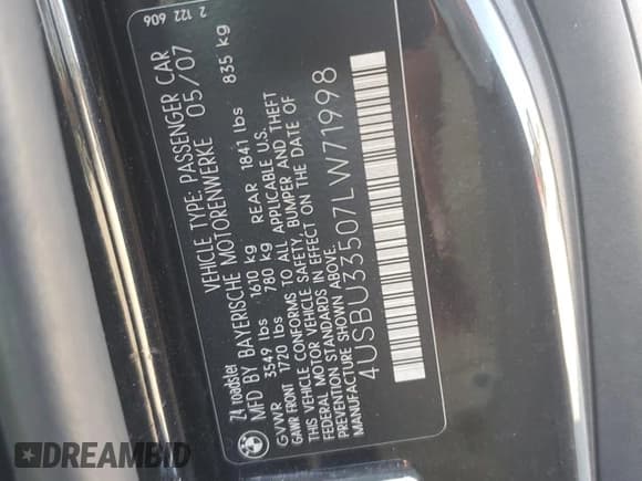 ✅ 2007 BMW Z4 3.0i • VIN: 4USBU33507LW71998 • Lot: 81133895. Listed on Copart with 132,702 mi. Free auction sales archive from the USA and detailed vehicle history report at DreamBid. Image 12.