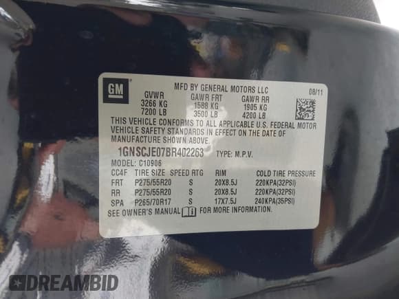 ✅ 2011 Chevrolet Suburban LT • VIN: 1GNSCJE07BR402263 • Lot: 43556526. Listed on IAAI with 151,634 mi. Free auction sales archive from the USA and detailed vehicle history report at DreamBid. Image 9.