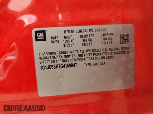 2016 Chevrolet Sonic LT с VIN 1G1JC5SH7G4159847, выставлен на аукционе Copart как лот 53505224 с пробегом 203 532 миль миль и Списание • Salvage title. История ставок и продаж доступна на DreamBid. Изображение 13.