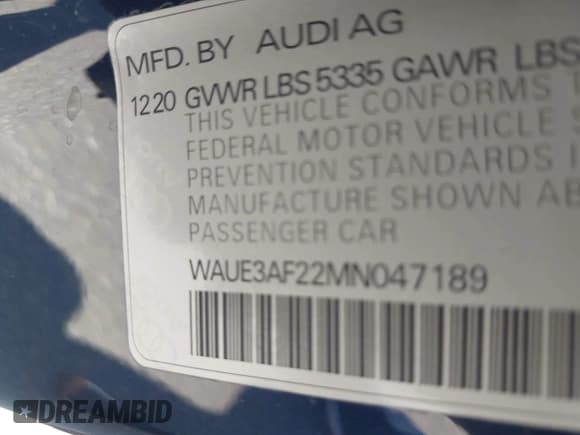 ✅ 2021 Audi A6 Premium Plus • VIN: WAUE3AF22MN047189 • Lot: 42241078. Listed on IAAI with 66,212 mi. Free auction sales archive from the USA and detailed vehicle history report at DreamBid. Image 9.