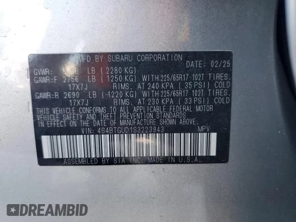 ✅ 2025 Subaru Outback Wilderness • VIN: 4S4BTGUD1S3223943 • Lot: 86087355. Listed on Copart with 23,522 mi. Free auction sales archive from the USA and detailed vehicle history report at DreamBid. Image 14.