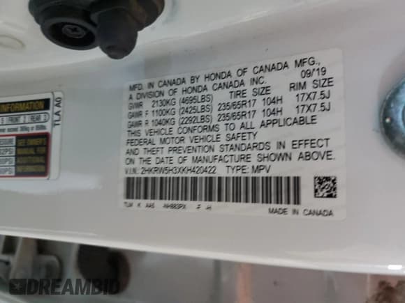 ✅ 2019 Honda CR-V LX • VIN: 2HKRW5H3XKH420422 • Lot: 92416385. Wystawiony na Copart z przebiegiem 61 140 mil. Bezpłatny archiwum sprzedaży aukcyjnych z USA i szczegółowy raport historii pojazdu na DreamBid. Zdjęcie 13.