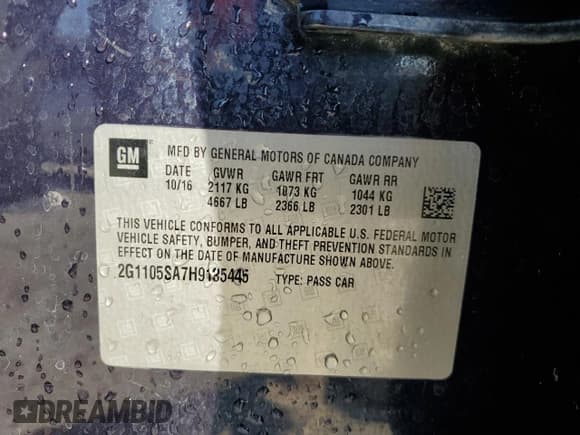 ✅ 2017 Chevrolet Impala LT • VIN: 2G1105SA7H9135445 • Лот: 76087034. Опубликован ранее на Copart с пробегом 91 618 миль. Бесплатный доступ к архиву аукционных продаж из США и подробный отчёт об истории автомобиля на DreamBid. Изображение 12.