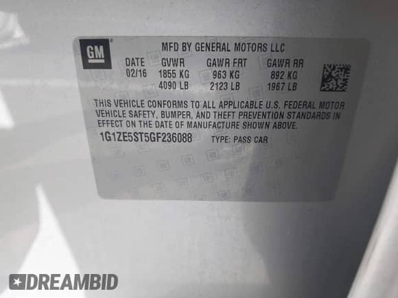 2016 Chevrolet Malibu LT with VIN 1G1ZE5ST5GF236088, listed as a IAAI auction lot 43284108 with 190,167 mi miles and . Bid and sale history available at DreamBid. Image 9.