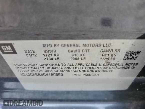 2012 Chevrolet Sonic LT z VIN 1G1JC5SB4C4189569, wystawiony jako Copart lot #71151964 z przebiegiem 120 358 mil mil oraz Szkoda całkowita • Salvage title. Historia ofert i sprzedaży dostępna na DreamBid. Obrazek 13.