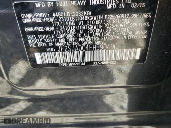 ✅ 2015 Subaru Forester Premium • VIN: JF2SJADC4FH590490 • Lot: 81940505. Listed on Copart with 155,273 mi. Free auction sales archive from the USA and detailed vehicle history report at DreamBid. Image 13.