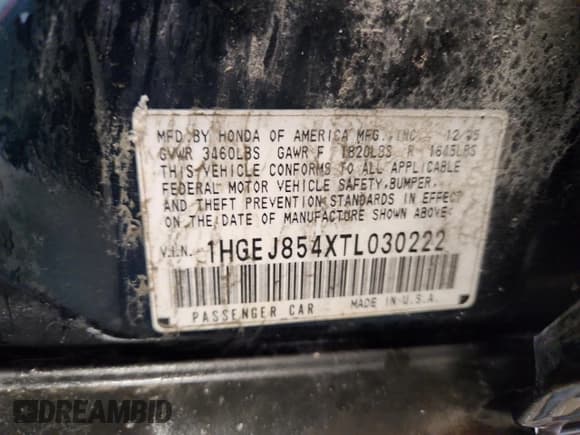 ✅ 1996 Honda Civic EX • VIN: 1HGEJ854XTL030222 • Лот: 87093495. Опубликован ранее на Copart с пробегом 280 810 миль. Бесплатный доступ к архиву аукционных продаж из США и подробный отчёт об истории автомобиля на DreamBid. Изображение 12.