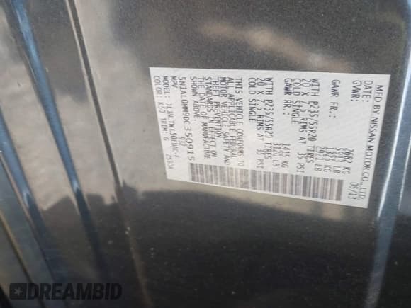 ✅ 2013 Infiniti JX35 • VIN: 5N1AL0MM9DC350915 • Lot: 42076964. Listed on IAAI with 162,617 mi. Free auction sales archive from the USA and detailed vehicle history report at DreamBid. Image 9.