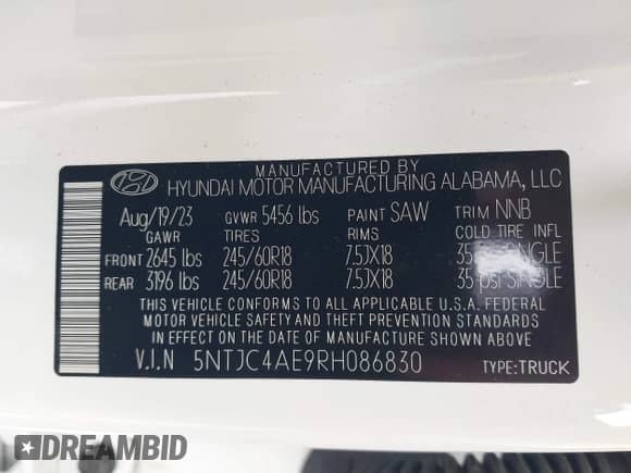 2024 Hyundai Santa Cruz SEL с VIN 5NTJC4AE9RH086830, выставлен на аукционе IAAI как лот 41357302 с пробегом 16 212 миль миль и . История ставок и продаж доступна на DreamBid. Изображение 9.