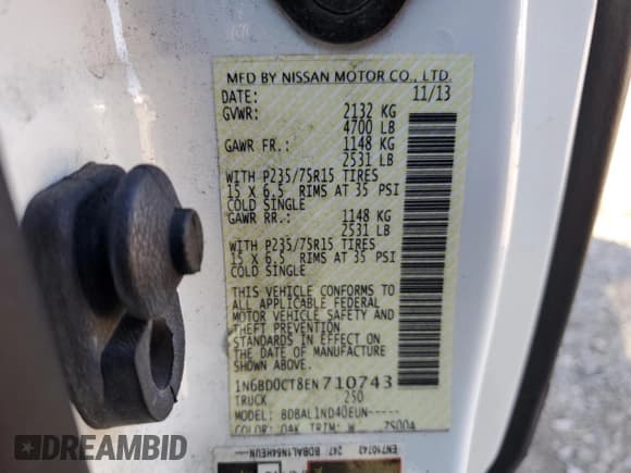 ✅ 2014 Nissan Frontier S • VIN: 1N6BD0CT8EN710743 • Lot: 86502315. Listed on Copart with 120,646 mi. Free auction sales archive from the USA and detailed vehicle history report at DreamBid. Image 12.