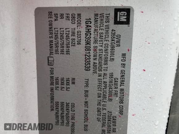 2008 Chevrolet Express Passenger z VIN 1GAHG39K081233539, wystawiony jako Copart lot #65804374 z przebiegiem 407 232 mil mil oraz Szkoda całkowita • Salvage title. Historia ofert i sprzedaży dostępna na DreamBid. Obrazek 13.