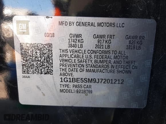 ✅ 2018 Chevrolet Cruze LT • VIN: 1G1BE5SM9J7201212 • Lot: 67447152. Listed on Copart with 79,321 mi. Free auction sales archive from the USA and detailed vehicle history report at DreamBid. Image 12.