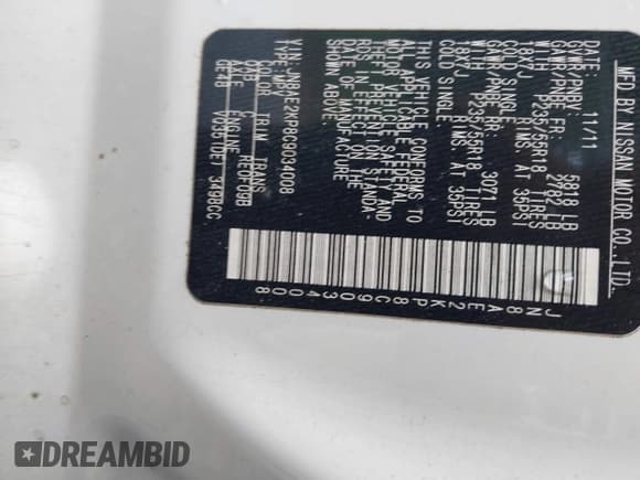 ✅ 2012 Nissan Quest S • VIN: JN8AE2KP8C9034008 • Lot: 42241090. Listed on IAAI with 142,390 mi. Free auction sales archive from the USA and detailed vehicle history report at DreamBid. Image 9.