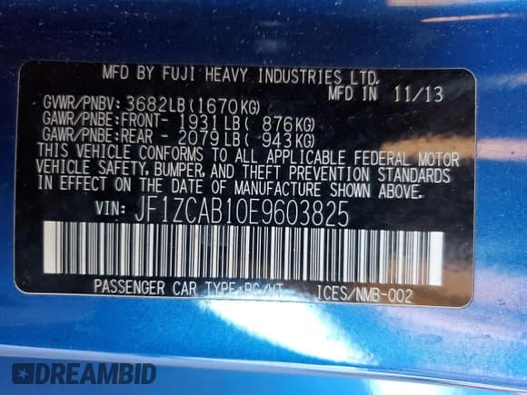 ✅ 2014 Subaru BRZ Premium • VIN: JF1ZCAB10E9603825 • Lot: 77025744. Listed on Copart with 114,624 mi. Free auction sales archive from the USA and detailed vehicle history report at DreamBid. Image 12.