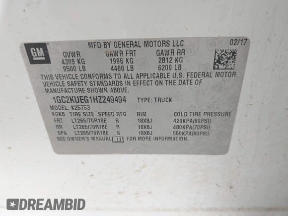 ✅ 2017 Chevrolet Silverado 2500HD Work Truck • VIN: 1GC2KUEG1HZ249494 • Лот: 43660964. Опубликован ранее на IAAI с пробегом 165 763 миль. Бесплатный доступ к архиву аукционных продаж из США и подробный отчёт об истории автомобиля на DreamBid. Изображение 9.