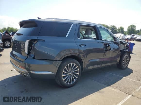 2025 Hyundai Palisade Calligraphy with VIN KM8R74GE9SU869943, listed as a Copart auction lot 54601985 with 4,207 mi miles and Salvage title. Bid and sale history available at DreamBid. Image 3.