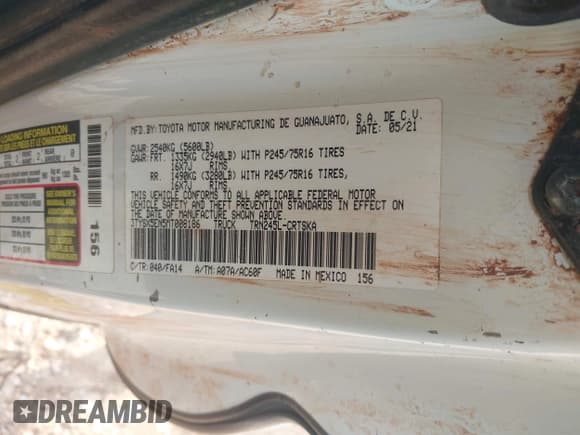 ✅ 2021 Toyota Tacoma SR • VIN: 3TYSX5EN5MT008186 • Lot: 43727033. Listed on IAAI with 91,339 mi. Free auction sales archive from the USA and detailed vehicle history report at DreamBid. Image 9.