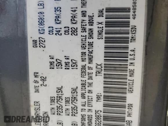 ✅ 2002 Dodge Dakota SLT • VIN: 1B7HG48N92S620875 • Lot: 86101494. Listed on Copart with 159,436 mi. Free auction sales archive from the USA and detailed vehicle history report at DreamBid. Image 12.