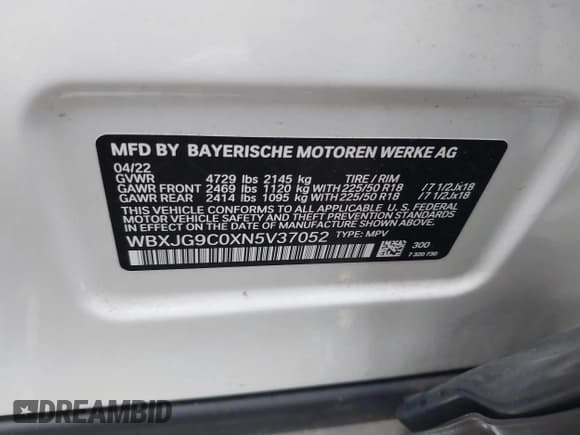 ✅ 2022 BMW X1 xDrive28i • VIN: WBXJG9C0XN5V37052 • Lot: 43208428. Wystawiony na IAAI z przebiegiem 65 298 mil. Bezpłatny archiwum sprzedaży aukcyjnych z USA i szczegółowy raport historii pojazdu na DreamBid. Zdjęcie 9.