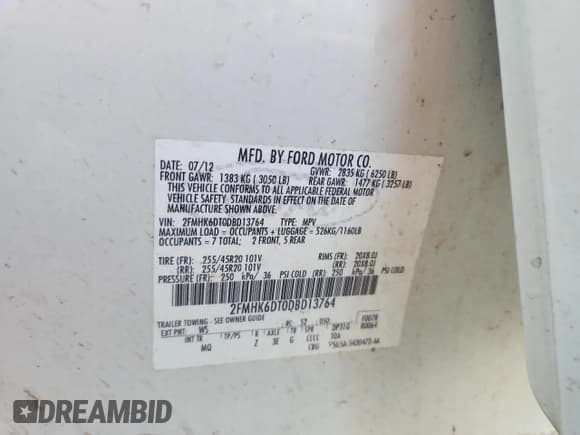 ✅ 2013 Ford Flex Limited • VIN: 2FMHK6DT0DBD13764 • Lot: 89482525. Wystawiony na Copart z przebiegiem 200 245 mil. Bezpłatny archiwum sprzedaży aukcyjnych z USA i szczegółowy raport historii pojazdu na DreamBid. Zdjęcie 12.