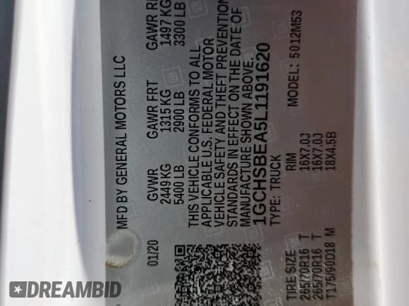 ✅ 2020 Chevrolet Colorado 2WD Work Truck • VIN: 1GCHSBEA5L1191620 • Lot: 82261325. Listed on Copart with 92,635 mi. Free auction sales archive from the USA and detailed vehicle history report at DreamBid. Image 12.