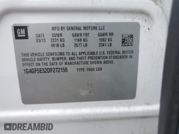 ✅ 2013 Buick LaCrosse Premium 1 • VIN: 1G4GF5E32DF272156 • Lot: 90844385. Listed on Copart with 343,233 mi. Free auction sales archive from the USA and detailed vehicle history report at DreamBid. Image 12.