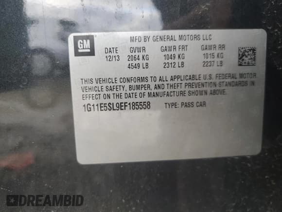 ✅ 2014 Chevrolet Malibu LT • VIN: 1G11E5SL9EF185558 • Lot: 91882825. Wystawiony na Copart z przebiegiem 177 307 mil. Bezpłatny archiwum sprzedaży aukcyjnych z USA i szczegółowy raport historii pojazdu na DreamBid. Zdjęcie 12.