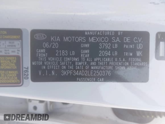 ✅ 2020 Kia Forte GT-Line • VIN: 3KPF34AD2LE250376 • Lot: 43230496. Listed on IAAI with 58,480 mi. Free auction sales archive from the USA and detailed vehicle history report at DreamBid. Image 9.