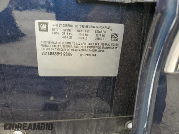 ✅ 2017 Chevrolet Impala Premier • VIN: 2G1145S38H9122399 • Лот: 72441884. Опубликован ранее на Copart с пробегом Не указан. Бесплатный доступ к архиву аукционных продаж из США и подробный отчёт об истории автомобиля на DreamBid. Изображение 14.