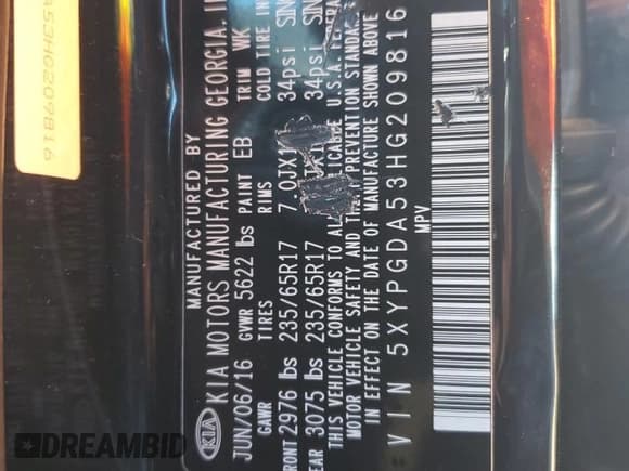 ✅ 2017 Kia Sorento LX • VIN: 5XYPGDA53HG209816 • Лот: 86523605. Опубликован ранее на Copart с пробегом 95 286 миль. Бесплатный доступ к архиву аукционных продаж из США и подробный отчёт об истории автомобиля на DreamBid. Изображение 13.