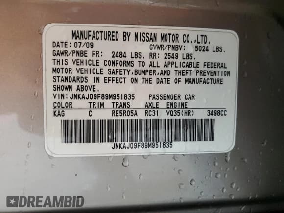 ✅ 2009 Infiniti EX Journey • VIN: JNKAJ09F89M951835 • Lot: 71308344. Listed on Copart with 121,617 mi. Free auction sales archive from the USA and detailed vehicle history report at DreamBid. Image 13.