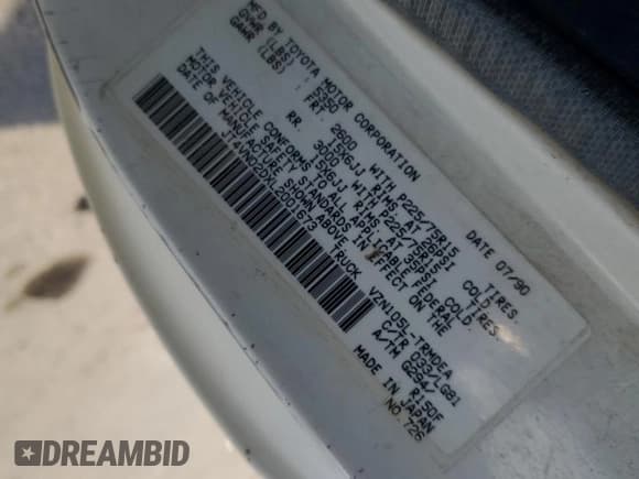 ✅ 1990 Toyota Pickup • VIN: JT4VN02DXL2001673 • Лот: 46532845. Опубликован ранее на Copart с пробегом 236 725 миль. Бесплатный доступ к архиву аукционных продаж из США и подробный отчёт об истории автомобиля на DreamBid. Изображение 12.