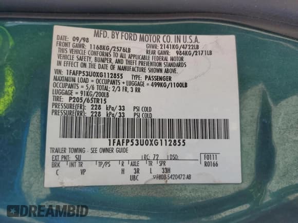 ✅ 1999 Ford Taurus SE • VIN: 1FAFP53U0XG112855 • Lot: 80790835. Wystawiony na Copart z przebiegiem 163 262 mil. Bezpłatny archiwum sprzedaży aukcyjnych z USA i szczegółowy raport historii pojazdu na DreamBid. Zdjęcie 12.