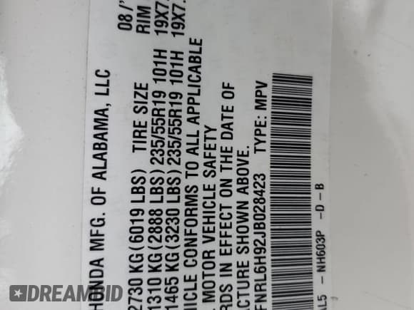 ✅ 2018 Honda Odyssey Elite • VIN: 5FNRL6H92JB028423 • Лот: 54118045. Опубликован ранее на Copart с пробегом 70 026 миль. Бесплатный доступ к архиву аукционных продаж из США и подробный отчёт об истории автомобиля на DreamBid. Изображение 13.