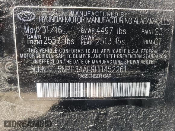 ✅ 2017 Hyundai Sonata Sport • VIN: 5NPE34AF9HH452261 • Лот: 49582352. Опубликован ранее на Copart с пробегом 51 237 миль. Бесплатный доступ к архиву аукционных продаж из США и подробный отчёт об истории автомобиля на DreamBid. Изображение 10.